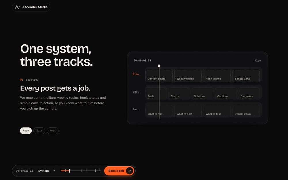 Ascender Media plan, edit and post tracks
