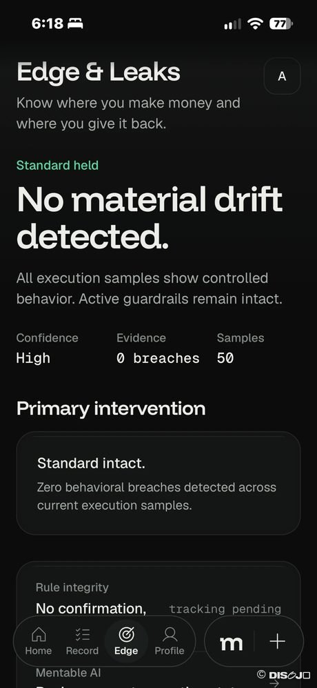 Mentable edge and leaks screen showing the standard held